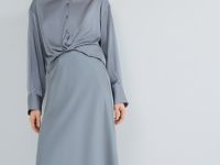 Атласная юбка миди А-силуэта, Серый