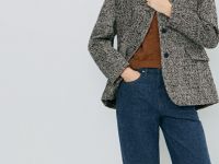 Однобортный жакет с шерстью, Коричневый