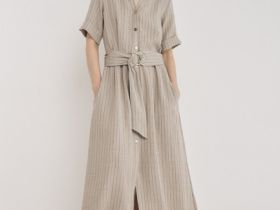 Платье-рубашка с поясом, Бежевый