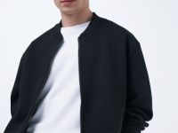 Бомбер на молнии из ткани интерлок, Черный