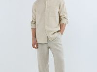 Рубашка изо льна и хлопка с карманом, Бежевый