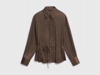 Блузка из сатина с поясом, Коричневый