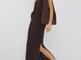 Юбка макси ажурной вязки, Коричневый