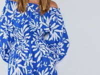 Платье из вискозы со спущенными плечами, Синий