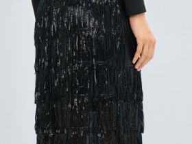 Прямая юбка с бахромой из пайеток, Черный