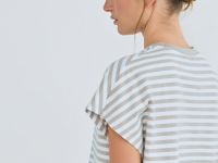 Футболка в полоску со спущенным плечом, Бежевый