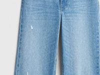 Широкие джинсы с разрезами на коленях, Голубой