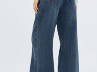 Утеплённые широкие джинсы, Синий