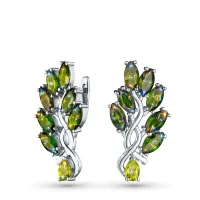 Серьги из серебра с хризолитами и хромдиопсидами э0665сг01260365