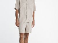 Рубашка с коротким рукавом из тенселя, Бежевый