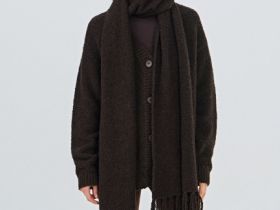 Кардиган оверсайз с шарфом, Коричневый