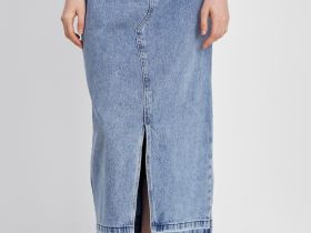 Джинсовая юбка макси с разрезом