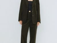 Однобортный жакет из вельвета, Зеленый