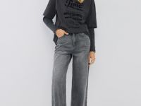 Футболка оверсайз с флок-принтом, Серый