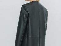 Однобортный жакет из искусственной кожи, Черный