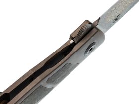 Складной нож Kansept Cru сталь Damascus, рукоять Bronze Titanium/Twill Carbon Fiber
