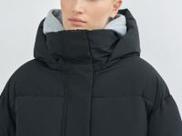 Длинный стёганый пуховик с капюшоном, Черный