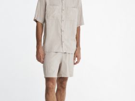 Рубашка с коротким рукавом из тенселя, Бежевый