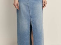 Джинсовая юбка макси с разрезом