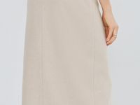 Трикотажная прямая юбка миди, Бежевый