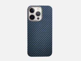 Чехол-накладка Kzdoo Kevlar Case для iPhone 14 Pro карбоновый (черно-синий в полоску)