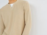 Текстурный джемпер с воротником хенли, Бежевый