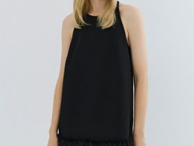 Платье мини с декором из перьев, Черный