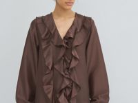 Блузка из лиоцелла с рюшами, Коричневый