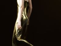 Платье из ткани с эффектом жидкого золота, Золотой