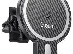 Автомобильный держатель Hoco (CA85) для смартфона с беспроводной зарядкой 5W/7W/10W/15W в воздуховод (черный)