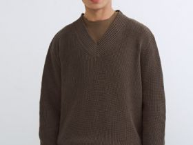 Текстурный джемпер с V-вырезом, Коричневый