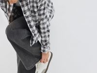 Удлинённая рубашка в клетку, Серый