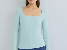 Лонгслив с квадратным вырезом, Зеленый