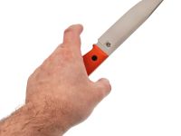 Туристический нож Универсал, сталь AUS-10Co, рукоять оранжевый G10