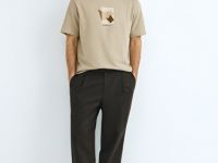 Футболка из текстурной ткани с нашивкой, Бежевый