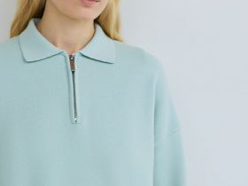 Джемпер с воротником поло на молнии, Зеленый