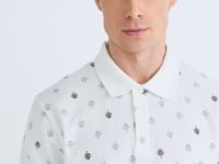 Поло из хлопка с принтом, Белый