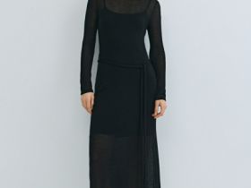 Вязаное платье с вырезом лодочкой, Черный