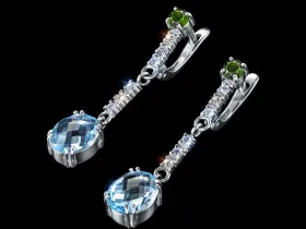 Серьги из серебра с топазами и хромдиопсидами э0681сг12250372