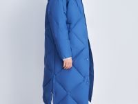 Пуховое пальто с воротником-стойкой и капюшоном