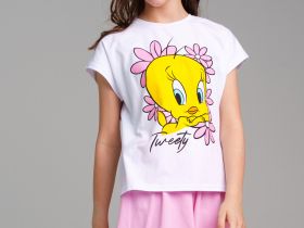 Комплект трикотажный для девочек: фуфайка (футболка), шорты