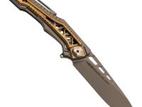 Складной нож Nimo Knives Divinity Tree, сталь M390, рукоять титан, серый/золотой