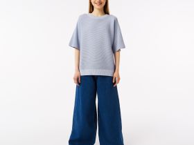 Женский вязаная футболка Lacoste оверсайз с коротким рукавом