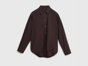 Рубашка с длинным рукавом из смесового льна, Коричневый