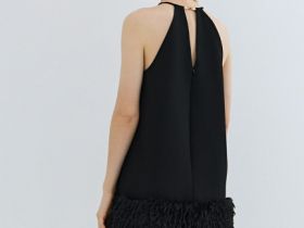 Платье мини с декором из перьев, Черный