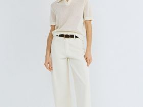 Джемпер поло из ажурной пряжи, Бежевый