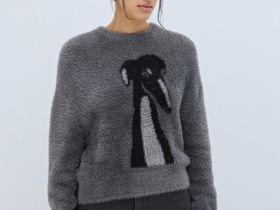 Пушистый джемпер с принтом собаки, Серый