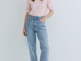 Прямые джинсы с брелоком, Голубой