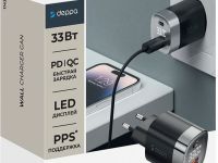 Сетевое зарядное устройство Deppa USB-C + USB-A, PD, 33Вт, дисплей черный