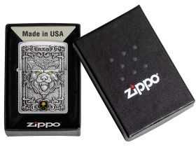 Зажигалка ZIPPO Wolf Emblem с покрытием Brushed Chrome, латунь/сталь, серебристая, 36x13x57 мм